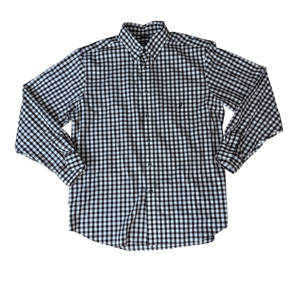 Nautica Mens XL Wrinkle Resistant Gingham Check Button Down Shirt Red‎ White